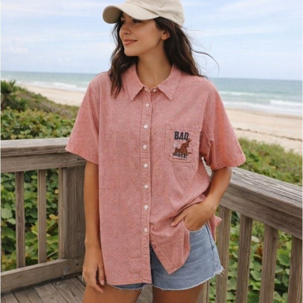 Scooby-Doo Embroidered Button Up Shirt Red Gingham Cartoon Network 2X